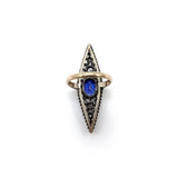 Navette Shape Silver-Topped Gold Sapphire and Diamond Ring Ring Kirsten's Corner