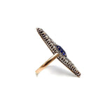 Navette Shape Silver-Topped Gold Sapphire and Diamond Ring Ring Kirsten's Corner