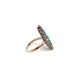 Victorian Navette Shaped 14K Gold & Silver Topped Ring with Turquoise & Diamonds Ring Kirsten's Corner
