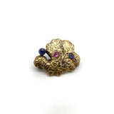 Russian 14K Gold Sapphire, Diamond, and Ruby Organic Brooch Brooch Kirsten's Corner