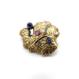 Russian 14K Gold Sapphire, Diamond, and Ruby Organic Brooch Brooch Kirsten's Corner