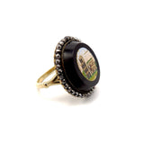 14K Gold Micro Mosaic Ring of Coliseum with Halo Ring Kirsten's Corner