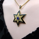 Victorian 14K Gold Star Pendant with Black Enamel, Pearl, and Sapphire Pendant Kirsten's Corner