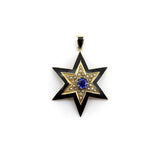 Victorian 14K Gold Star Pendant with Black Enamel, Pearl, and Sapphire Pendant Kirsten's Corner