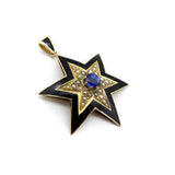 Victorian 14K Gold Star Pendant with Black Enamel, Pearl, and Sapphire Pendant Kirsten's Corner