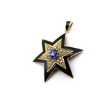 Victorian 14K Gold Star Pendant with Black Enamel, Pearl, and Sapphire Pendant Kirsten's Corner