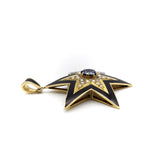 Victorian 14K Gold Star Pendant with Black Enamel, Pearl, and Sapphire Pendant Kirsten's Corner