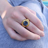 22K Gold Ring with Ancient Greek Mother and Cub Lion Intaglio Ring Kirsten's Corner