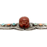 Egyptian Revival Turquoise & Coral, Scarab Silver Bracelet Bracelet Kirsten's Corner Jewelry