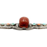 Egyptian Revival Turquoise & Coral, Scarab Silver Bracelet Bracelet Kirsten's Corner Jewelry