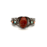 Egyptian Revival Turquoise & Coral, Scarab Silver Bracelet Bracelet Kirsten's Corner Jewelry