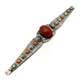Egyptian Revival Turquoise & Coral, Scarab Silver Bracelet Bracelet Kirsten's Corner Jewelry