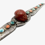 Egyptian Revival Turquoise & Coral, Scarab Silver Bracelet Bracelet Kirsten's Corner Jewelry