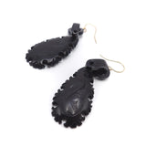 Victorian Era Carved Whitby Jet & 14K Gold Tear Drop Earrings Earrings Kirsten's Corner Jewelry