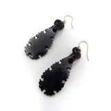 Victorian Era Carved Whitby Jet & 14K Gold Tear Drop Earrings Earrings Kirsten's Corner Jewelry