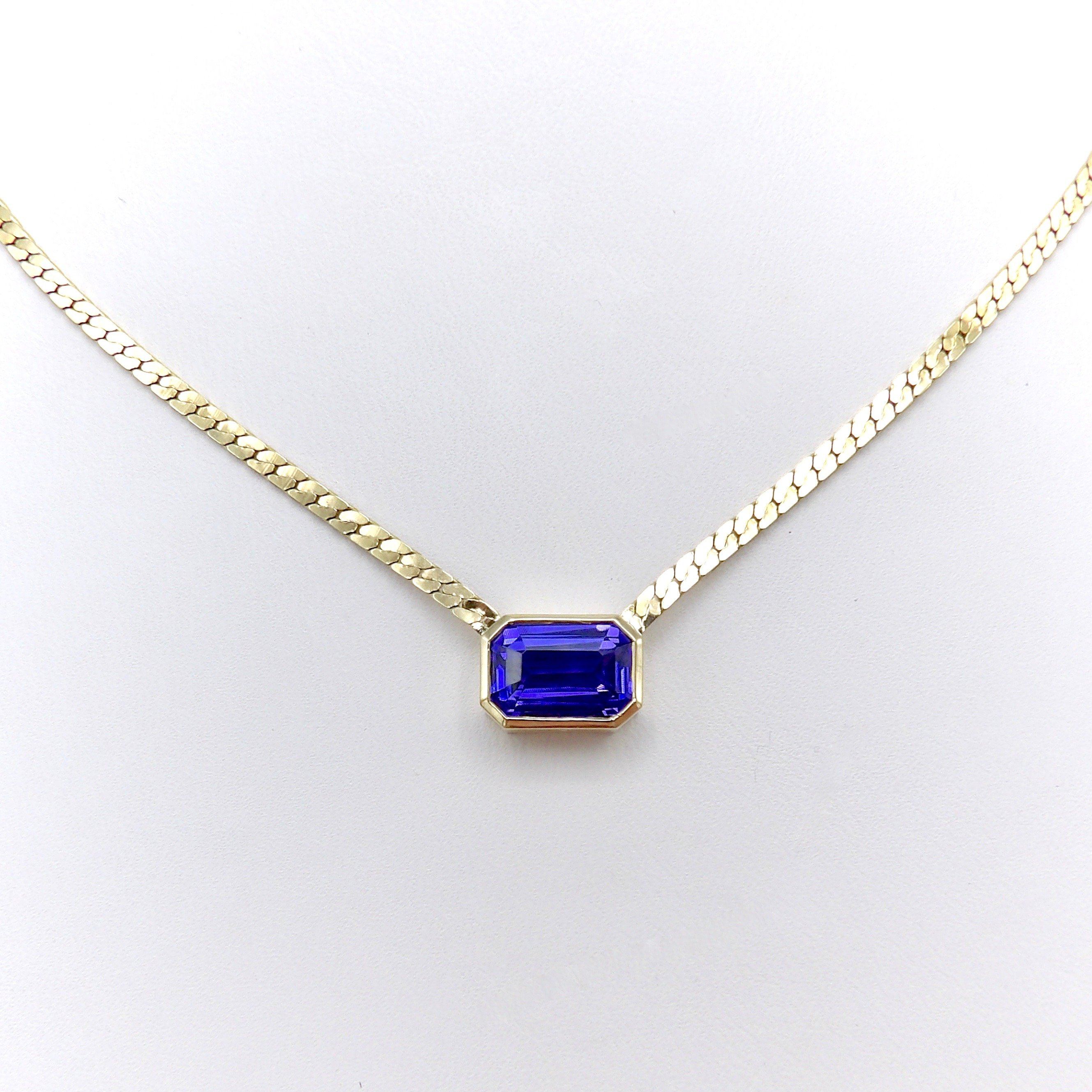 14K Gold Bezel Set Tanzanite Necklace