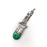 Egyptian Revival 800 Silver Enamel Figurative Pendant with Malachite Pendant Kirsten's Corner