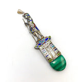 Egyptian Revival 800 Silver Enamel Figurative Pendant with Malachite Pendant Kirsten's Corner