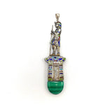 Egyptian Revival 800 Silver Enamel Figurative Pendant with Malachite Pendant Kirsten's Corner