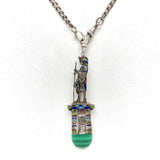 Egyptian Revival 800 Silver Enamel Figurative Pendant with Malachite Pendant Kirsten's Corner