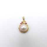 14K Gold, Ruby, and Mabé Pearl Pendant Enhancer Pendant Kirsten's Corner Jewelry