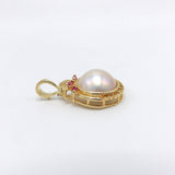 14K Gold, Ruby, and Mabé Pearl Pendant Enhancer Pendant Kirsten's Corner Jewelry