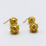 18K Gold Etruscan Revival Double Ball Dangle Earrings Earrings Kirsten's Corner Jewelry