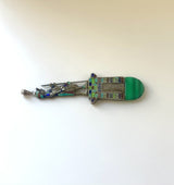 Egyptian Revival 800 Silver Enamel Figurative Pendant with Malachite