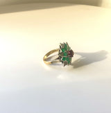 18K Gold Starburst Ring with Spessartite Garnet, Emeralds, and Diamonds