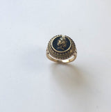 14K Etruscan Revival Mourning Ring w/ Onyx Disc & Pearl Grape Cluster