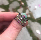 Edwardian 14K Gold Diamond, Ruby, Sapphire, Garnet, Pearl Harem Ring