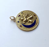 14K Gold Sagittarius Enameled Moon and Star Pendant