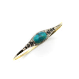 Art Deco 14K Gold Platinum Top Amazonite and Onyx Diamond Bangle Bracelet Kirsten's Corner