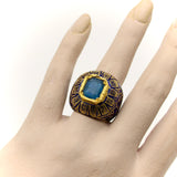 Indian 22K Gold Enamel and Blue Quartz Ring Ring Kirsten's Corner