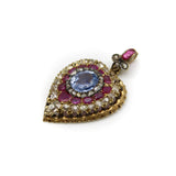 18K Gold Early Victorian Sapphire Ruby and Diamond Heart Pendant Kirsten's Corner