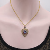 18K Gold Early Victorian Sapphire Ruby and Diamond Heart Pendant Kirsten's Corner