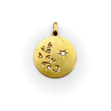 18K Gold Star, Moon, and Wheat Medallion with Rose Cut Diamonds Pendant, Charm Kirsten's Corner