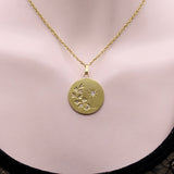 18K Gold Star, Moon, and Wheat Medallion with Rose Cut Diamonds Pendant, Charm Kirsten's Corner
