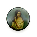 Hand Painted Papier Mache Snuff Box of a Woman circa 1850 Objects of Vertu Kirsten's Corner
