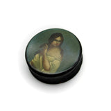 Hand Painted Papier Mache Snuff Box of a Woman circa 1850 Objects of Vertu Kirsten's Corner