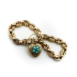 Early 10K Gold Victorian Heart Padlock Bracelet with Fancy Link Chain Bracelet Kirsten's Corner