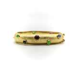 14K Gold Vintage Florentine Finish Tutti Fruti Cabochon Gemstone Bracelet Bracelet Kirsten's Corner Jewelry