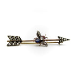 Victorian 10K Gold Diamond Ruby and Sapphire Fly and Arrow Brooch Brooch Kirsten's Corner