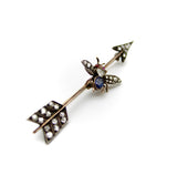 Victorian 10K Gold Diamond Ruby and Sapphire Fly and Arrow Brooch Brooch Kirsten's Corner