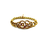 14K Gold Etruscan Revival Lover’s Knot Bracelet with Garnets and Pearls Bracelet Kirsten's Corner