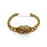 14K Gold Etruscan Revival Lover’s Knot Bracelet with Garnets and Pearls Bracelet Kirsten's Corner