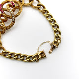14K Gold Etruscan Revival Lover’s Knot Bracelet with Garnets and Pearls Bracelet Kirsten's Corner