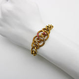 14K Gold Etruscan Revival Lover’s Knot Bracelet with Garnets and Pearls Bracelet Kirsten's Corner