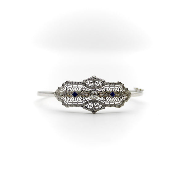 14K White Gold Art Deco Diamond & Sapphire Bracelet Bracelet Kirsten's Corner Jewelry 
