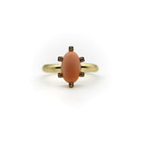 14K Gold Victorian Ring with Diamonds and Pink Coral Cabochon Ring Kirsten's Corner